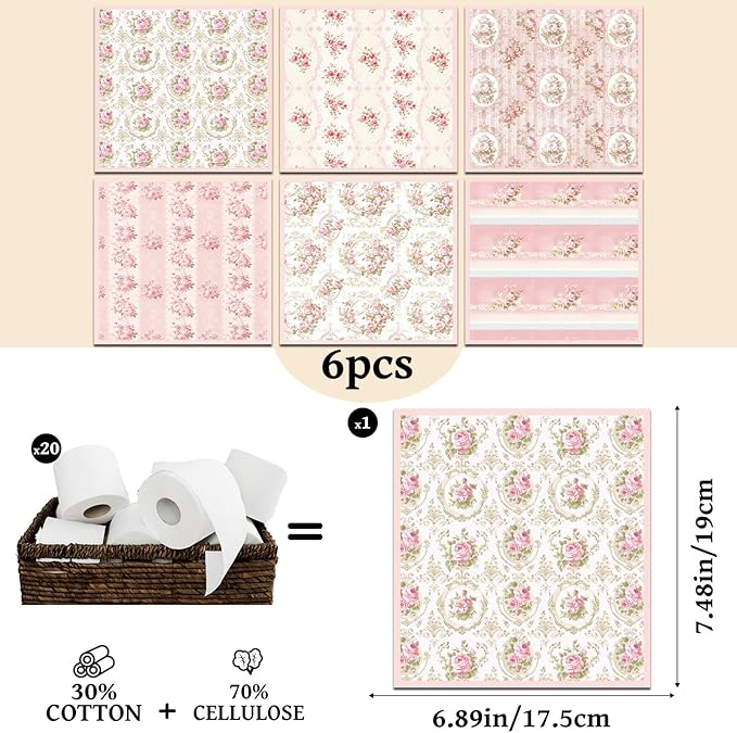 Pink Floral Swedish Dishcloths for Kitchen, 6 Pack Reusable Flower Swedish Dish Cloths, Absorbent Fast Drying Sponge Paper Towels for Cooking Cleaning Home Decoration Housewarming Gifts