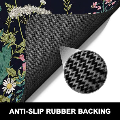 Rnivvi Dish Drying Mat for Kitchen Counter, 16 x 18" Cute Flower Theme Absorbent Heat Resistant Drying Pad with Non-slip Rubber, Coffee Bar Mats for Dish Rack Kitchen Decor Accessories, Black