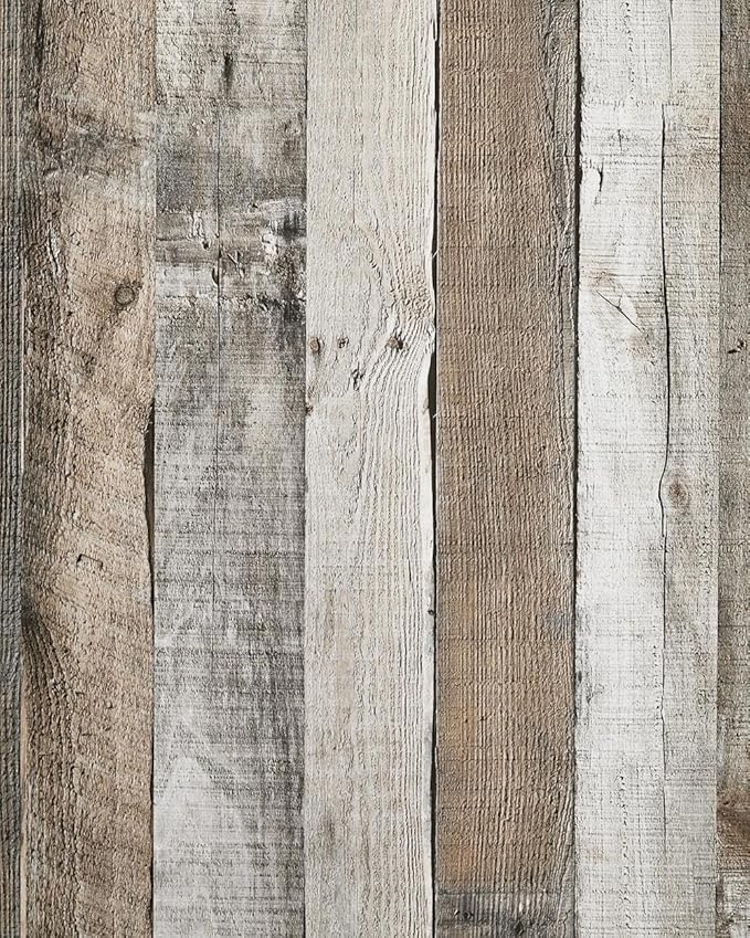 Yun-aeon Natural Wood-Grey Wood Contact Paper Peel and Stick Wallpaper 34.6"x 480"Self Adhesive Removable Vintage Faux Wood Wall Paper Plank Shelf Home Decoration Kitchen Counter Cover Use