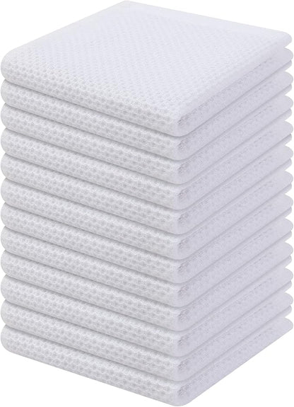 Kitinjoy 100% Cotton Kitchen Dish Cloths (12 X 12 Inches, White), 12 Pack Waffle Weave Ultra Soft Absorbent Dish Towels for Drying Dishes Quick Drying Kitchen Towels Dish Rags