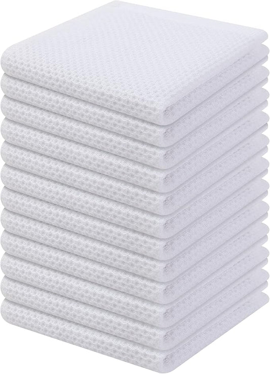 Kitinjoy 100% Cotton Kitchen Dish Cloths (12 X 12 Inches, White), 12 Pack Waffle Weave Ultra Soft Absorbent Dish Towels for Drying Dishes Quick Drying Kitchen Towels Dish Rags