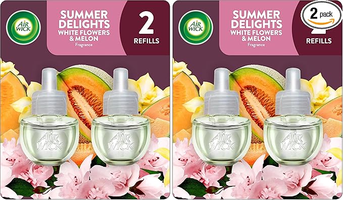 Air Wick Plug in Scented Oil Refill, 2 ct, Summer Delights, Air Freshener, Essential Oils (Pack of 2)