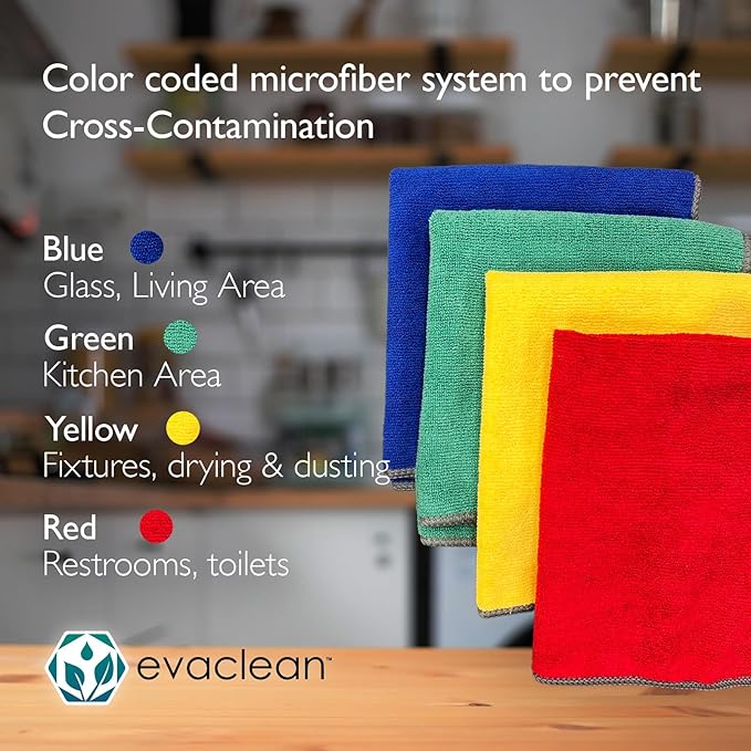 EvaClean Premium Microfiber Cleaning Cloth 16"x16" - Reusable, Washable, Non-Scratch, Microfiber Towels for Cleaning, Dusting, Polishing, High Absorbency & Durability, Green, 12-Pack