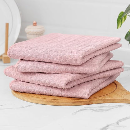 Homaxy Microfiber Waffle Weave Kitchen Towels, 16 x 28 Inch Ultra Absorbent and Solid Color Dish Towels, 4 Pack, Pink