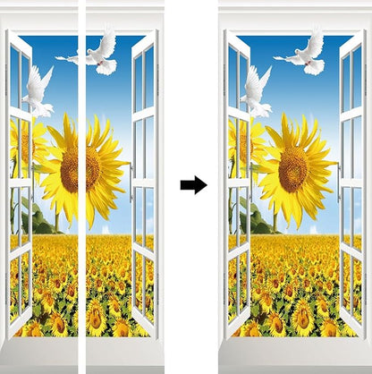 A.Monamour 3D Door Stickers for Interior Doors Sunflower Field and Pigeon View from The Open Window Vinyl Waterproof Self Adhesive Door Mural Decals for Bedroom Office Bathroom 95x215cm