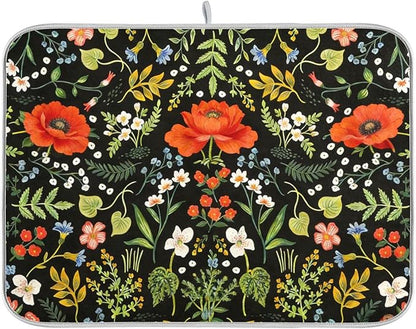 Colorful Floral Large Dish Mat Absorbent Drying Mats for Countertop 18 x 24 Inches Kitchen Dry Mat for Dishes