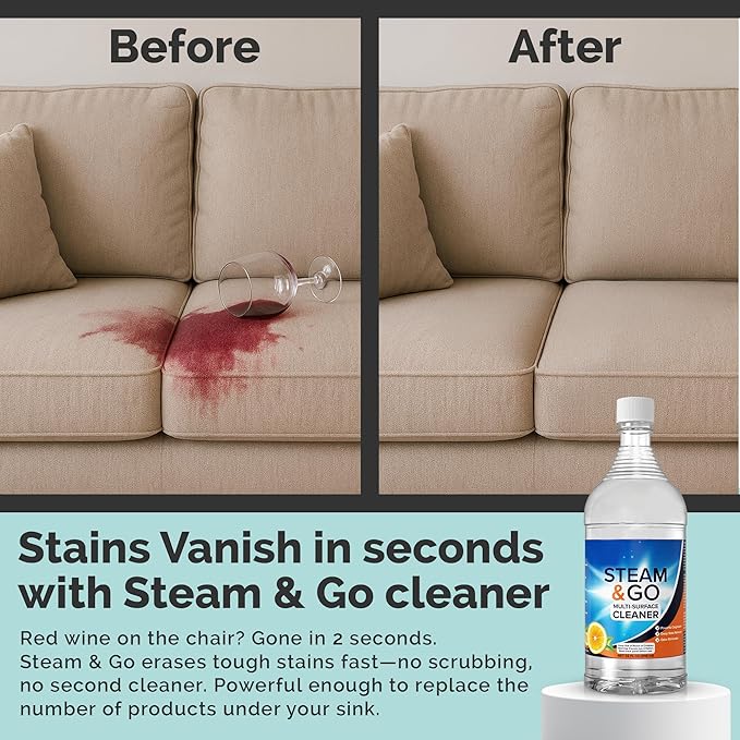 Steam & Go Multi-Purpose Cleaner Spray with Oxy Power for Multi-Surfaces - Removes Stains, Eliminates Odors, & Degreases - Orange Scent, 32 oz
