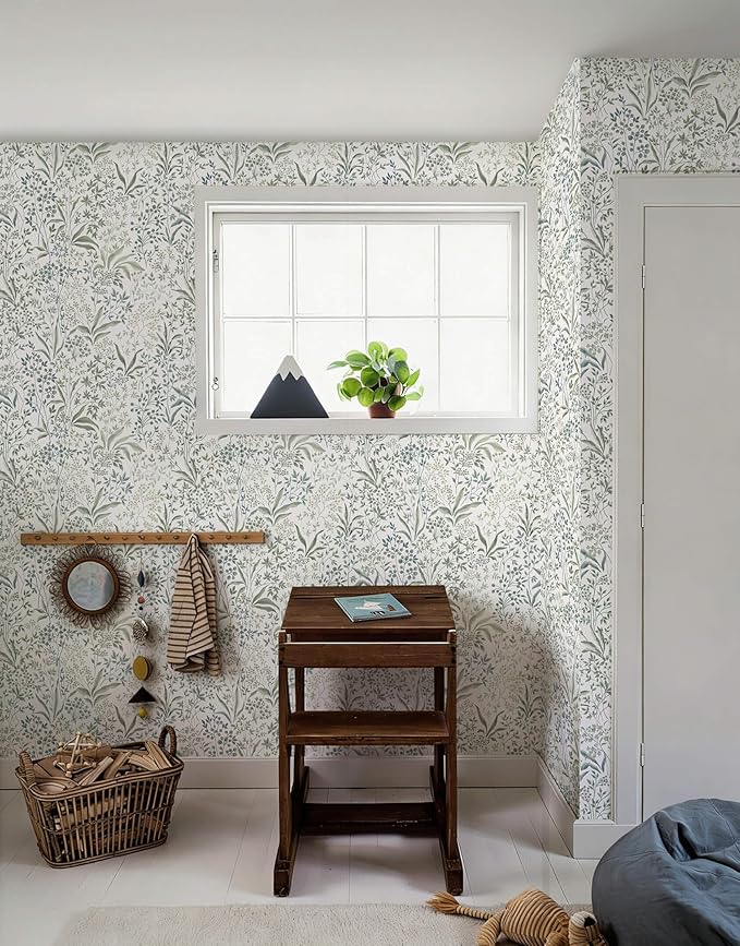 Heroad Green Floral Peel and Stick Wallpaper Boho Contact Paper for Cabinets Drawers Leaf Wall Paper Removable Self Adhesive Wallpaper for Bedroom Bathroom Waterproof Decor Vinyl Roll 16.1''x78.7''