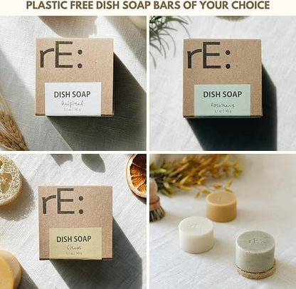 rE: REKURATOR Dishwashing Soap with Loofah Holder – Eco-Friendly, Gentle, Plant-Based Dish Bar , No Artificial Dyes or Fragrance 3pk (Assorted) , 5.1 oz