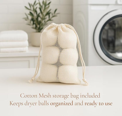 Wool Dryer Balls for Baby – XL 6-Pack with Mesh Bag – Baby Safe, Hypoallergenic, 100% New Zealand Wool – Chemical-Free Fabric Softener for Baby Clothes – White