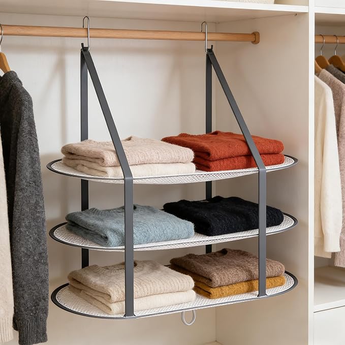 Sweater Drying Rack Hanging on Door Dryer Flat Portable Collapsible Mesh Large Laundry Clothes Drying Rack Room Organization 3 Tier