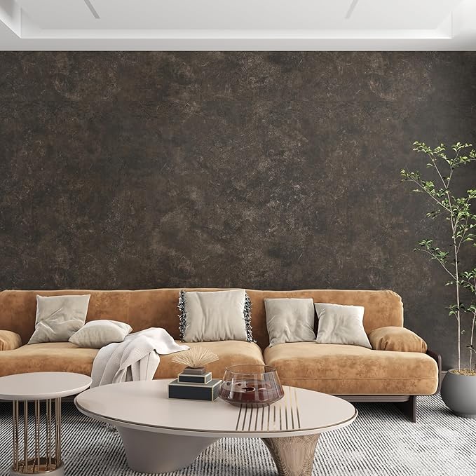 3yecao 31"×1181" Big Roll Large Size Wide Thick Dark Brown Tan Grey Concrete Wallpaper Peel and Stick Waterproof Taupe Charcoal Gray Concrete Cement Contact Paper Vinyl Tile Sticker for Bedroom Walls