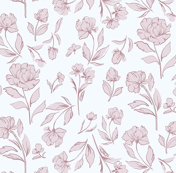Timeet Floral Peel and Stick Wallpaper Pink and White Wallpaper Removable Self-Adhesive Contact Paper for Bedroom Bathroom Vintage Wall Paper for Walls Covering 17In×196.8In