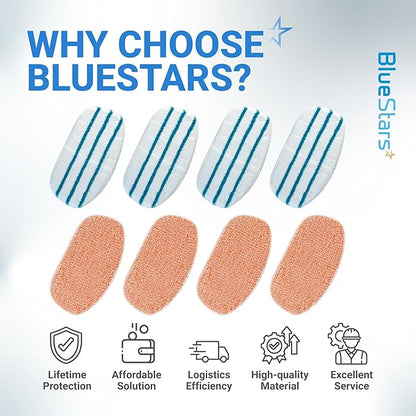 BlueStars 8 Pack Steam Mop Replacement Pads - Compatible with PurSteam ThermaPro 10-in-1 Steam Mop – 4 Microfiber Steam Scrub Pads & 4 Soft Cleaning Pads, Washable and Reusable Pads Replacement