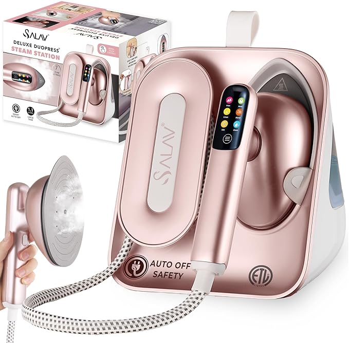 SALAV DuoPress Smart Deluxe Steam Station, Garment Steamer & Iron, 6ft Extra-Long Hose, Auto-Off Safety, Digital Display, 7 Steam Levels, 1.1L Water Tank, Dry Iron Mode & Steam Burst