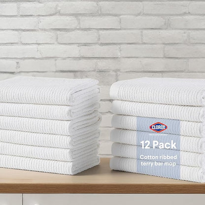 CLOROX Ribbed Bar Mops - 100% Cotton Quick Dry Extra Large Dishcloths - Absorbent Multipurpose Cleaning Cloths for Restaurants, Kitchen, Bathroom, Hotel - 16" x 19" - White 6 Pack