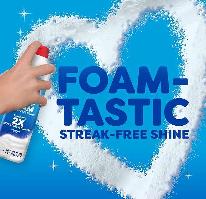 Windex Fast Shine Foam Glass Cleaner, No-Drip Windows, Doors, Mirrors & Countertops Aerosol Cleaning Spray, Streak-Free Shine, Removes Fingerprints, Dust, Dirt, Grime & More 19 oz (Pack of 1)