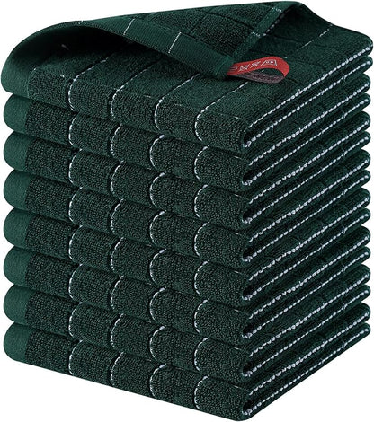 Homaxy 100% Cotton Terry Kitchen Dish Cloths, Ultra Soft and Absorbent Dish Towels for Kitchen, Suitable for Drying and Washing Dishes, 8 Pack, 12 x 12 Inches, Blackish Green