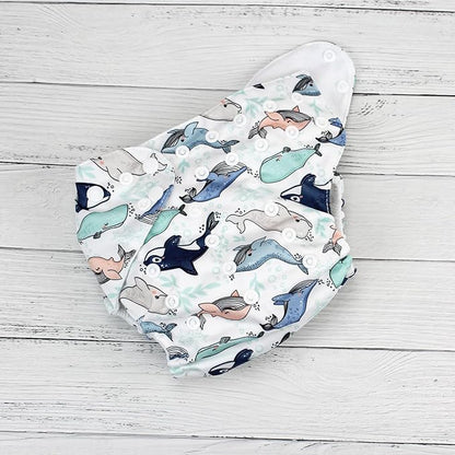 Mama Koala 3.0 Pocket Cloth Diapers for Babies with AWJ Lining, 6 Pack with 6 4-Layer Natural Cloth Diaper Inserts - Reusable and Washable Pocket Diapers (Adorable Animal)