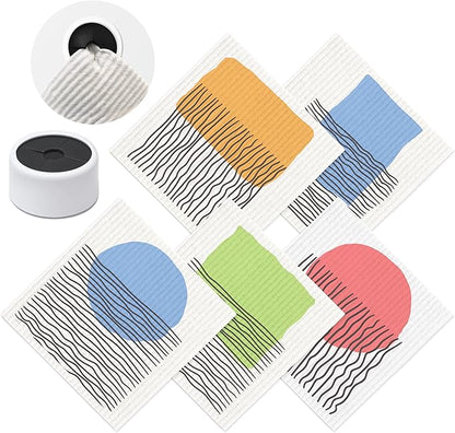 SUPERSCANDI 5 Pack Swedish Dishcloths for Kitchen - 100% Biodegradable & Compostable | Reusable Paper Towels Washable, Food-Safe & Without Plastic - Dish Rags Suitable for Any Surface | Abstract Print