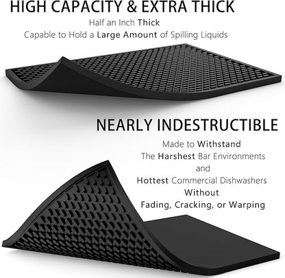 AXIESO 2 Pack Silicone Bar Mat - 1/2 Inch Thick Heat-Resistant and Food Safe Drip Mat - Spill Mats for Counter Top - Kitchen Service Mat, Coffee Bar, Restaurant - Drying Mat - 18 x 12 Inches
