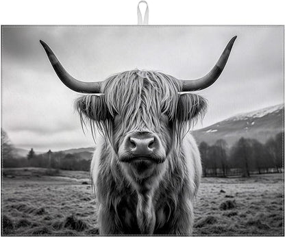 Highland Cow Dish Drying Mat for Kitchen Counter Drying Pad Absorbent Reversible Dish Drainer Rack Mats Draining Pad 18"x24"Inch