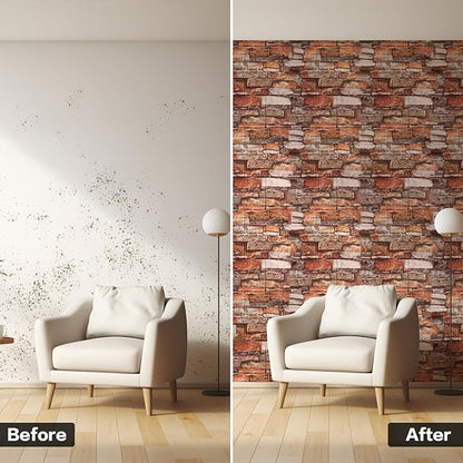 30PCS 3D Wall Panels, Peel and Stick Foam, Self-Adhesive Decorative 3D Brick Wallpaper, Faux Stone Wall Panel Foam Brick, White, Black, Rock, 15in x 13.7in, 7mm Thick, 30 Count