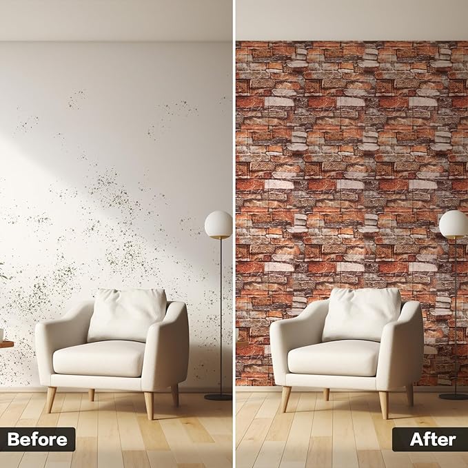 20PCS 3D Wall Panels Peel and Stick Foam, Self-Adhesive Decorative 3D Brick Wallpaper Wall Covering, Faux Stone Wall Panel Foam Brick for Living Room, Kitchen, Bathroom