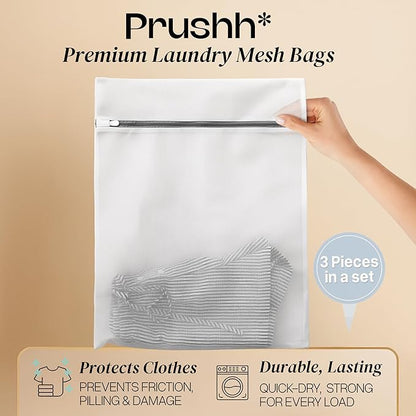 3Pc Spacious Durable Mesh Laundry Bags (16x20 Inches) Protects Delicates, Fine Mesh for Uniform Wash & Dry, Auto-Lock Zipper, Washer-Friendly, For Home, Dorm or Storage, Fits Socks to Sweaters