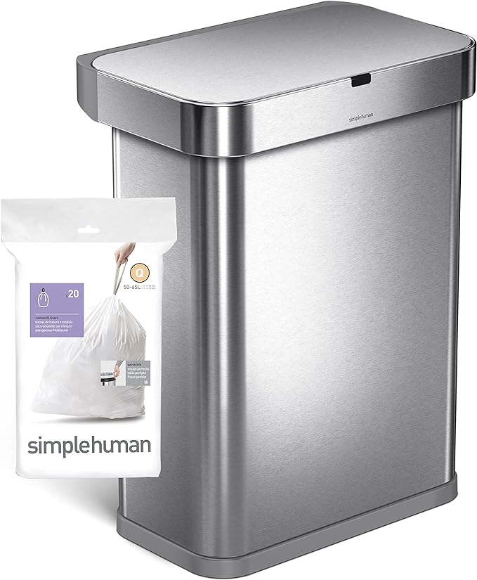simplehuman Code Q 100 Count, Dispenser Pack Custom Fit Liners, Drawstring Trash Bags, 50-65 Liter / 13-17 Gallon, White