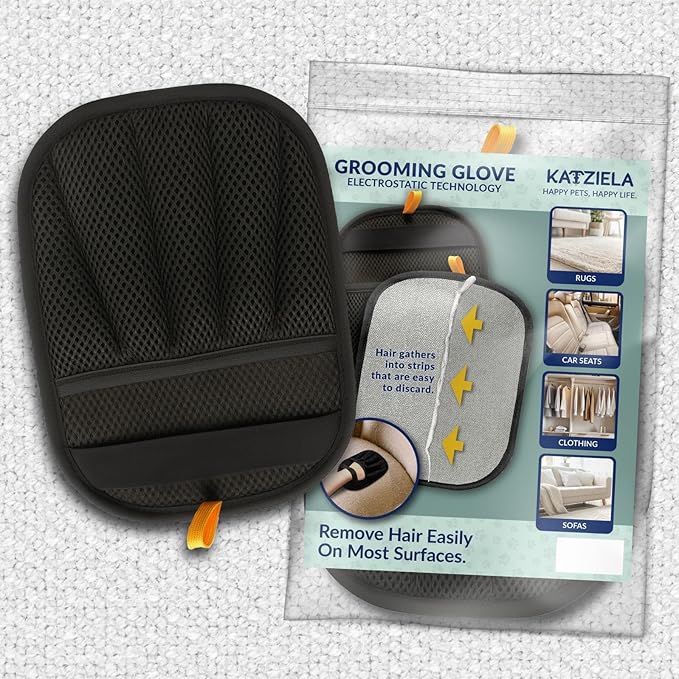 Katziela FurTidy Glove Pet Hair Remover Glove for Dogs & Cats, Reusable Electrostatic Grooming Mitt for Furniture, Clothing, Carpet & Car Seats – Washable & Eco-Friendly Deshedding Tool