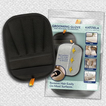 Katziela FurTidy Glove Pet Hair Remover Glove for Dogs & Cats, Reusable Electrostatic Grooming Mitt for Furniture, Clothing, Carpet & Car Seats – Washable & Eco-Friendly Deshedding Tool