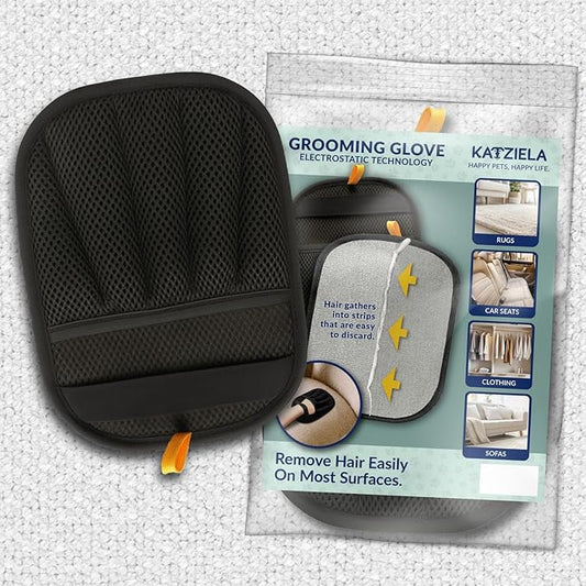 Katziela FurTidy Glove Pet Hair Remover Glove for Dogs & Cats, Reusable Electrostatic Grooming Mitt for Furniture, Clothing, Carpet & Car Seats – Washable & Eco-Friendly Deshedding Tool