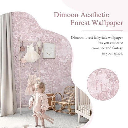 Dimoon 17.3" X 188.9" Peel and Stick Wallpaper Pink White Modern Forest Floral Wallpaper Renter Friendly Waterproof Removable Self Adhesive Wall Paper Bedroom Livingroom Cabinets Vinyl