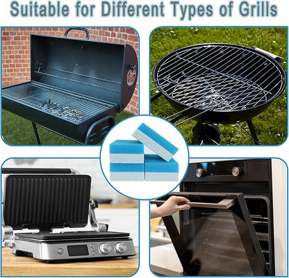 4 Pcs Grill Pumice Stone & Sponge Combination Cleaner, Heavy Duty 2 in 1 Pumice Stone and Sponge Clean Brush for Grills, Cast Iron Cookware, Oven, Grate, Stovetop (4)