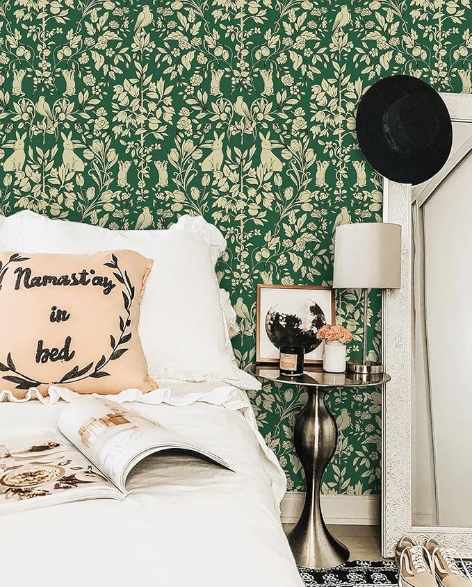 Timeet Floral Wallpaper Peel and Stick Wallpaper Birds and Butterfly Wallpaper 16.14"x393.7" Vintage Flower Contact Paper Self Adhesive Removable Wallpaper for Walls Covering