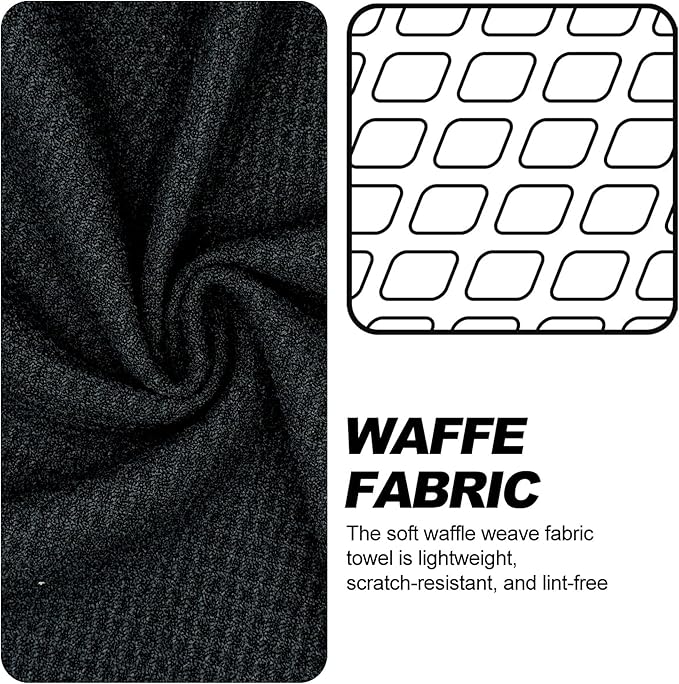 Magnetic Golf Towel with Clip, Microfiber Waffle Design - Industrial Strength Magnet for Strong Hold to Golf Bags, Carts & Clubs - Black