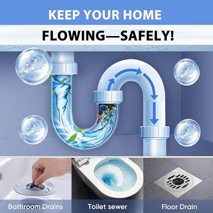 Drain Cleaner Powder, Pipe Cleaning Agent for Kitchen Sink, Bathroom, Toilet and Floor Drains, Quick Action Pipeline Cleaner for Clogged Drains, Easy-to-Use Household Pipe Cleaning Solution (Yellow)