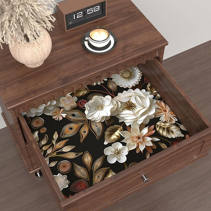 White Gold Floral Wallpaper Peel and Stick Dark Flower Contact Paper 17.5in x 393in Vintage Wallpaper Vinyl Waterproof Self Adhesive Boho Leaf Botanical Wall Paper for Bedroom Cabinet Table Decoration