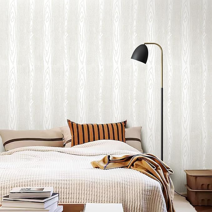 Yun-aeon Light White and Silver Wood Contact Paper 17.3"x200" Rustic Wooden Peel and Stick Wallpaper Removable Self-Adhesive Wallpaper Wood Grain Contact Paper for Countertops Cabinets