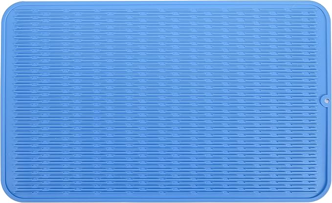 MicoYang Silicone Dish Drying Mat for Multiple Usage,Easy clean,Eco-friendly,Heat-resistant Silicone Mat for Kitchen Counter or Sink,Refrigerator or Drawer Liner Lichen BlueL 3XL 28 inches x 18 inches
