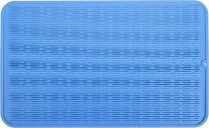 MicoYang Silicone Dish Drying Mat for Multiple Usage,Easy clean,Eco-friendly,Heat-resistant Silicone Mat for Kitchen Counter or Sink,Refrigerator or Drawer Liner Lichen BlueL 3XL 28 inches x 18 inches