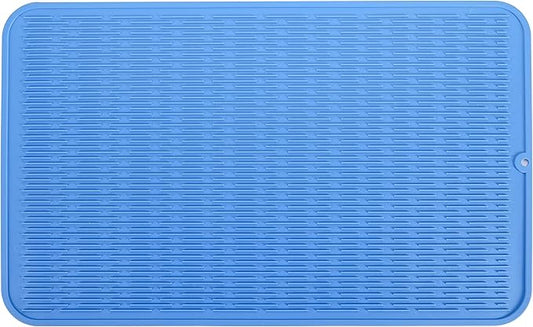 MicoYang Silicone Dish Drying Mat for Multiple Usage,Easy clean,Eco-friendly,Heat-resistant Silicone Mat for Kitchen Counter or Sink,Refrigerator or Drawer Liner Lichen BlueL 3XL 28 inches x 18 inches