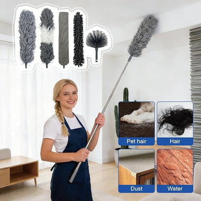 13PCS Feather Duster Kit, Microfiber Duster with Extension Pole 100 Inches, Washable & Reusable Duster for Cleaning Fans, Baseboards, Car, Walls and Floors