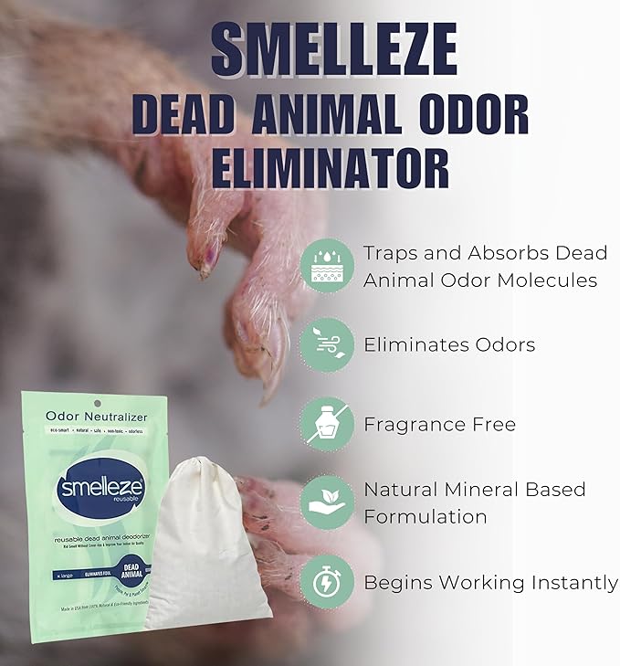 SMELLEZE Dead Animal Odor Eliminator for Home - Removes Rodent & Mouse Smell in Wall, Attic, Crawlspace - Reusable Pouch, Pet Safe, USA Made, 375 sq.ft