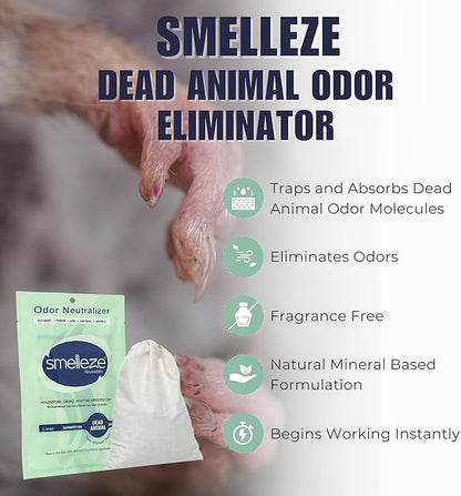 SMELLEZE Dead Animal Odor Eliminator for Home - Removes Rodent & Mouse Smell in Wall, Attic, Crawlspace - Reusable Pouch, Pet Safe, USA Made, 375 sq.ft