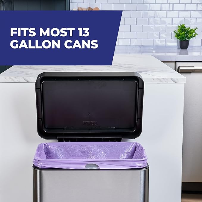 Hefty Ultra Strong 13 Gallon Trash Bags, Tall Kitchen Trash Bags 13 Gallon Size, Resist Leaks, Punctures, and Rips, Continuous Odor Control, Purple, Fabuloso Scent,(Pack of 220)