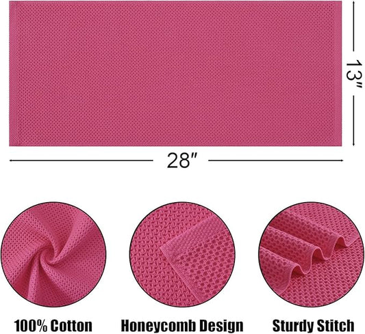Kitinjoy 100% Cotton Waffle Weave Kitchen Hand Towels (13 X 28 Inches,Hot Pink), 12-Pack Super Soft and Absorbent Dish Towel for Drying Dishes