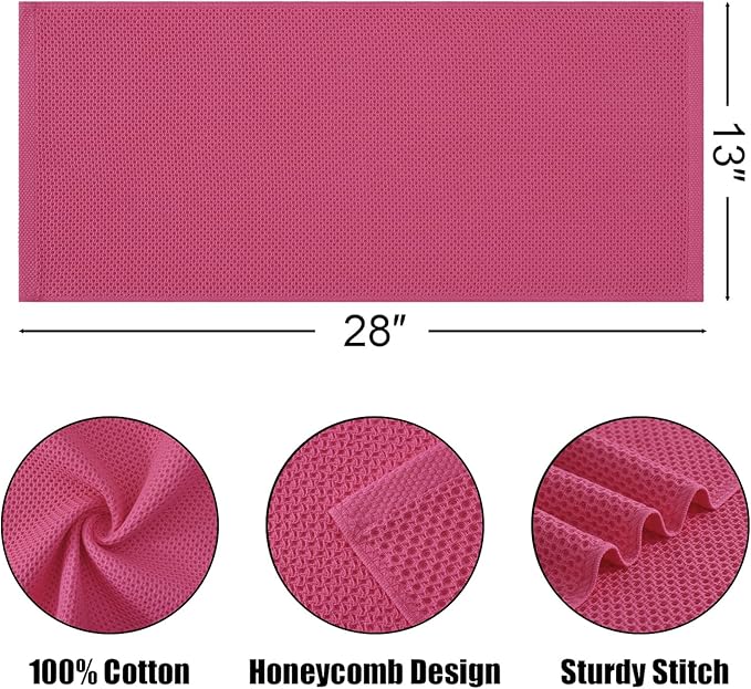 Kitinjoy 100% Cotton Waffle Weave Kitchen Hand Towels (13 X 28 Inches, Hot Pink), 4-Pack Super Soft and Absorbent Dish Towel for Drying Dishes