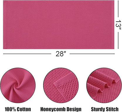 Kitinjoy 100% Cotton Waffle Weave Kitchen Hand Towels (13 X 28 Inches, Hot Pink), 4-Pack Super Soft and Absorbent Dish Towel for Drying Dishes